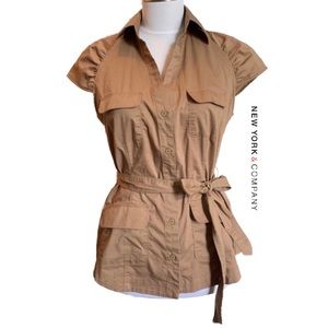 Utility Belted Stretch Button Down Shirt